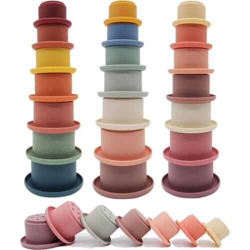 Silicone Baby Stacking Cup Toys Montessori Toddler Bath Toys Silicone Stack Tower Gift Bathing Game Bathtub Toy For Children