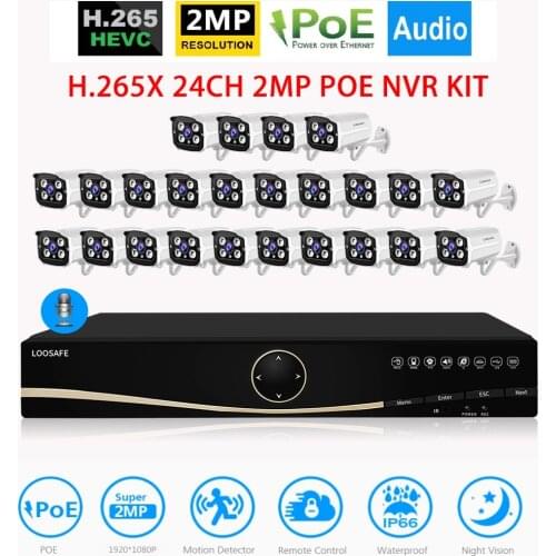 H.265X 5MP POE Security Camera System Kit 24 Channel Audio Record P2P Video Security Camera Kit Set1TB HDD