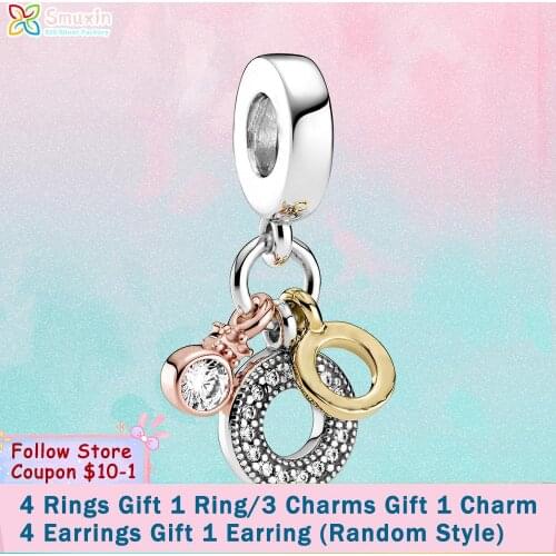 Smuxin 925 Sterling Silver Signature Triple Monogram Dangle Charms fit Original Pandora Bracelets for Women Jewelry Making Gift