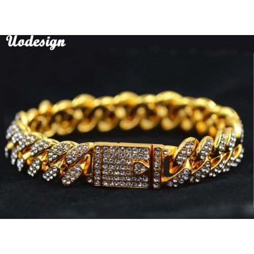 Curb Cuban Link Bracelet Hip hop Jewelry Gold Silver Thick Heavy Iced CZ Chain Bracelet Magnet Clasp Hiphop Bracelet