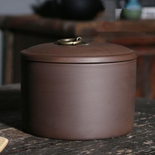 Dark-Red Enameled Pottery Jar Storage Tea Tank Scented Tea Tea Box China Traditional Tea Cake Moistureproof Tea Jar Small Cans