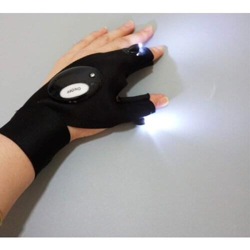 Hot Sale 1 Pair Outdoor Fishing Gloves Night Light Waterproof Fishing Gloves with LED Flashlight Rescue Lamp Tools Black