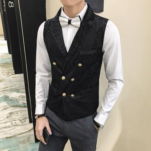 Double-breasted suit vest for men wedding groom dress vests Brilliant stage performance mens waistcoat casual lapel gilet