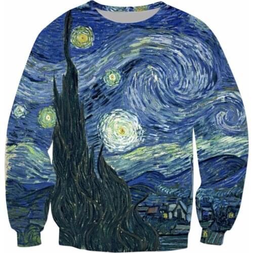 Starry Night Sweatshirt Van Gogh Oil Painting Hoodies Casual Spring Outfits Fashion Clothing Pullover Tumblr Jumper Tops S-5XL