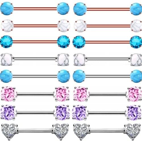 1Pair Heart Nipple Piercing Bar 14G Sexy Crystal Nipple Piercing Ring Jewelry Surgical Steel Rose Gold Nipple Bar Piercing Pezon