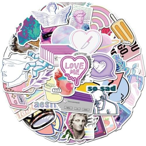 10/30/50Pcs Pack Vaporwave Label Kawaii VSCO Sticker PVC Pegatinas For Luggage Laptop Skateboard Car Bicycle Decal Toy Stickers