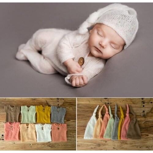 2Pcs Baby Hat Bodysuit Set Infants Photo Shooting Clothing Outfits Newborn Photography Props Cap Romper Jumpsuit Kit