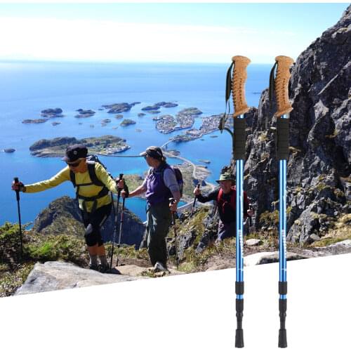 2pc Trekking Poles Adjustable Aluminum Alloy Cork Walking Sticks Lightweight Hiking Telescope Stick Outdoor Climbing Tools