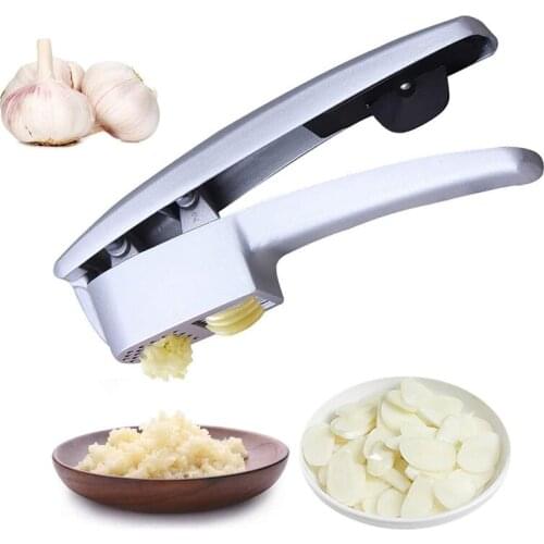Silver Garlic Press Slicer 2 In 1 Multifunctional Garlic Ginger Squeezer Masher Handheld Ginger Mincer Kitchen Cooking Tool