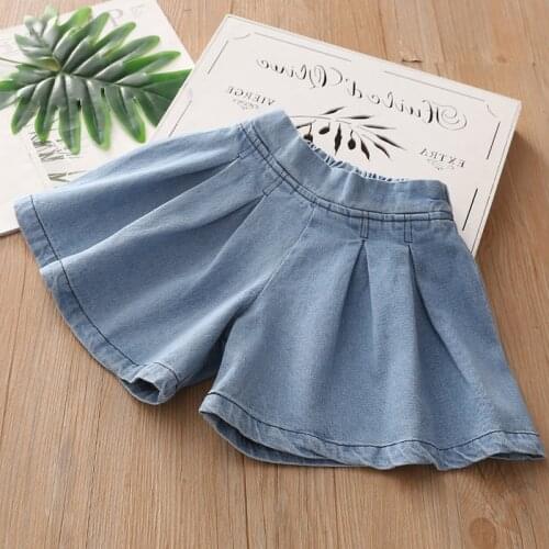 2021 Hot Summer Casual 3 4 5 6 7 8 9 10 11 12 Years Baby Children Solid Color Cotton Big Size Loose Denim Shorts For Kids Girls