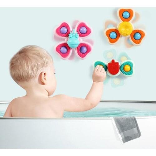 3Pcs/Set Creative Baby Bath Toy Rotating Early Learning Smooth Edge Spin Sucker Spinning Top Toy for Infant Accessories