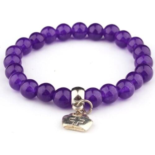 8mm Chalcedony cross Chakra Healing Reiki Buddha Yoga Bracelet elastic thread adjustable black Volcanic Stone Bangles c4f