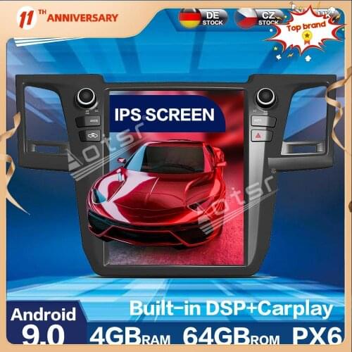Aotsr Tesla Style PX6 Android 9.0 4+64G Car Radio Player GPS Navigation HD Auto Stereo Multimedia For Toyota Fortuner 2007- 2015