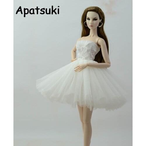 White Short Ballet Dress For Barbie Doll Clothes Gown Evening Dresses Clothes For Barbie Dolls Outfits 1/6 Doll Accessories