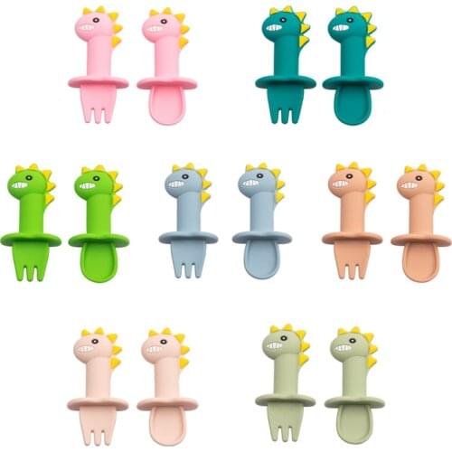 Bopoobo Baby Silicone Fork Silicone Baby Feeding Spoon Organic Soft Tip Spoon BPA Free Food Grade Materia Handle Toddlers