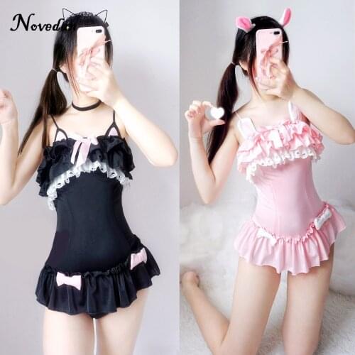 One Piece Swimsuit Cute Sexy Cosplay Costume Women Cute Black Cat & Powder Rabbit Swimsuit Summer Sukumizu Evangelion