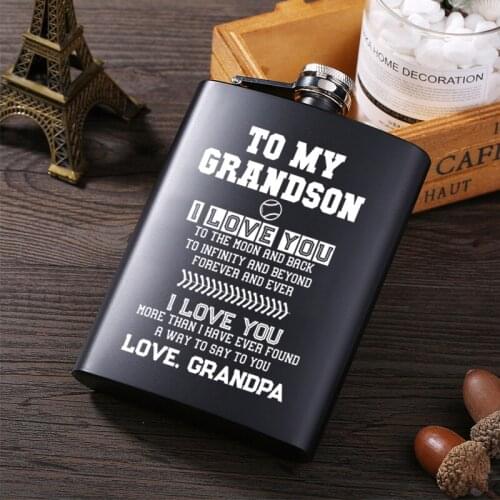 Grandpa To my Grandson Portable Stainless Steel Hip Flask with Box as Gift Whiskey Honest Flask Bottle Russian Wine Jerry Can