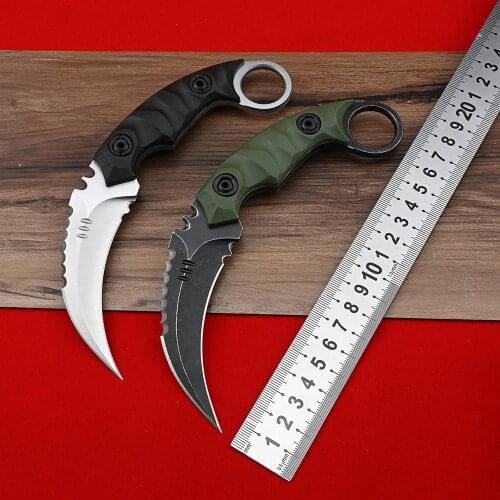 Pocket Knife CS GO Karambit Nylon Handle D2 Fixed Blade Outdoor Camping Survival Hunting Knifes Military Tactical Rescue Knives