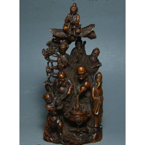 Chinese Boxwood Eight God immortal 8 Celestial being Red-crowned crane Statue