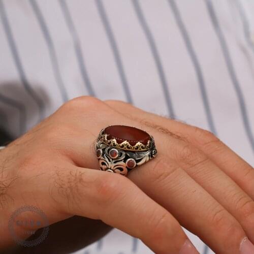 Agate Aqeeq 925 silver mens ring. Mens jewelry stamped with silver stamp 925 All sizes are available