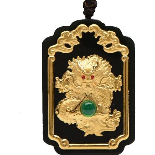 Koraba Fine Jewelry 24K Gold Chinese Dark Green Jade Dragon Pendant Rope Necklace Mens Jewelry Luxury Jewelry