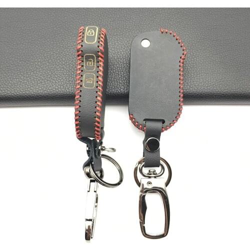 Leather Car Key Case Cover for Kia Cerato Sportage Ceed Sorento K900 Stinger 2017 2018 2019 3 Buttons Folding Fob Remote Jacket