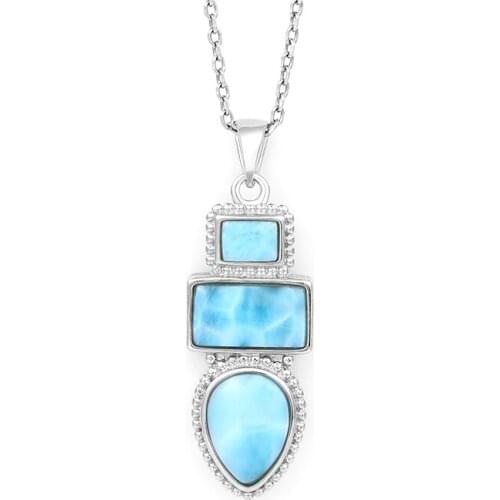 Concise Style Plated Gold 925 Sterling Silver Dominica Larimar Pendant Necklace Natural Precious Concise Jewelry Gifts for Woman
