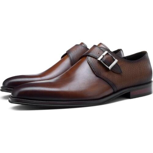 Hot Sale Brown / Black Formal Monk shoes Mens Prom Dress Shoes Genuine Leather Business Shoes Male Wedding Groom Shoes