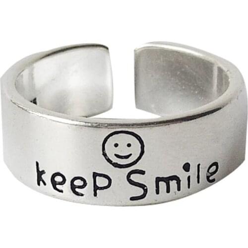 Fashion Retro Thai Silver Style Good Luck Ring Smiley Face Ring Female Trend Creative Daily All-match Jewelry 2021 New