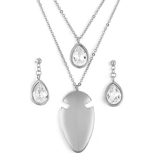 Fashion trend new style clavicle chain stainless steel double chain zircon ladies exaggerated jewelry set