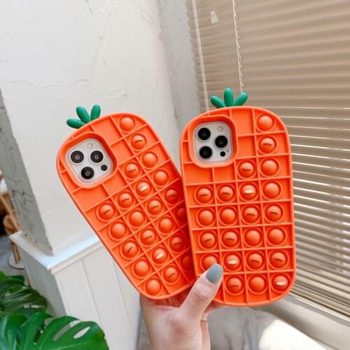 Cartoon Carrot Silicon Case For Iphone 12 Pro 11 6S 7 8 Plus X XR XS Max Animals Cover Reliver Stress Bubble Cover