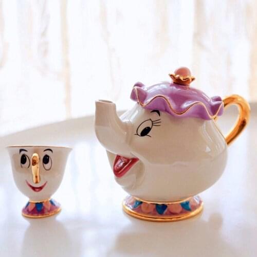 Cartoon Beauty And The Beast Teapot Mug Mrs Potts Chip Cogsworth Clock Tea Pot Cup One Set Lovely Christmas Gift Drop Shipping
