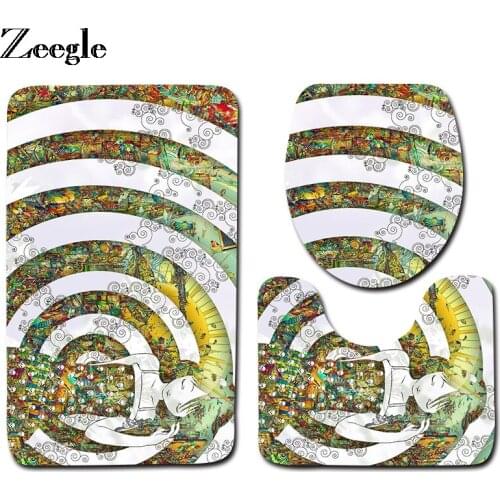 Zeegle Geometric Printed Bath Mat Set Toilet Rug Anti-slip Bath Mat Bathroom Mat 3pcs Area Rugs Home Decor Toilet Seat Cover Mat