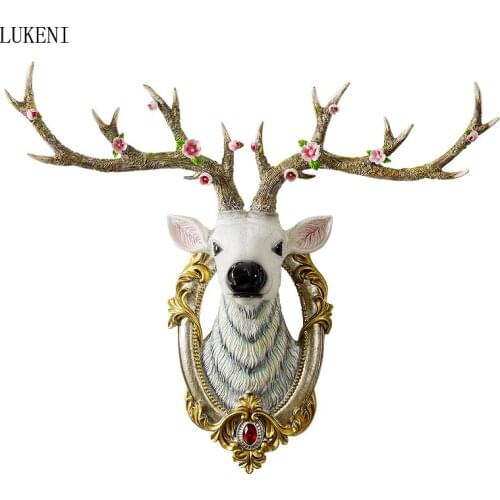 Lucky Deer Head Wall Hanging Mural Nordic Style Living Room Background Wall Decoration Pendant Porch Wood Wall Hanging