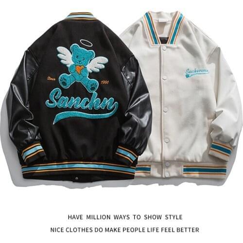 New Arrival Autumn And Spring Flying Elephant Emrboidery Patchwork Womens Baseball Bomber Jacket Unisex Mens Varsity Shirt