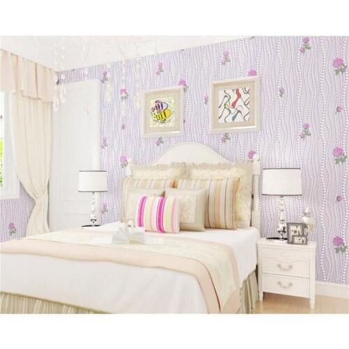 Beibehang 3D simple rural non woven bedroom living room wall warm romantic girl room wallpaper purple papel de parede wall paper