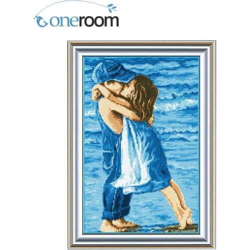 Oneroom Colorful Embroidery Cross Stitch Needlework Kiss Embrace Sea Cross-Stitching sets Handmade Art DIY Home Decoration