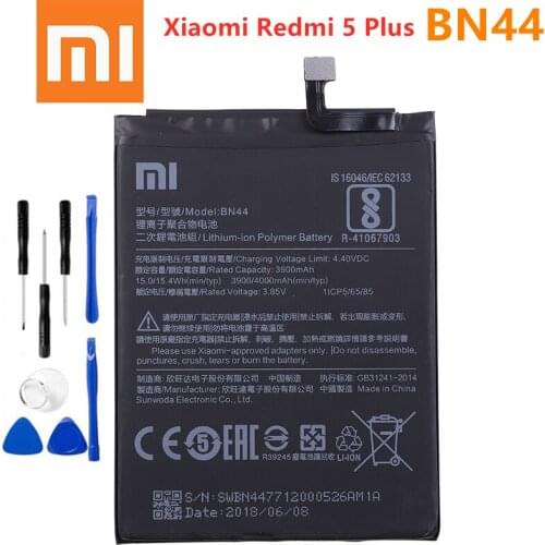Xiao mi 100% Orginal BN44 4000mAh Battery For Xiaomi Redmi 5 Plus BN44 High Quality Phone Replacement Batteries +Tools