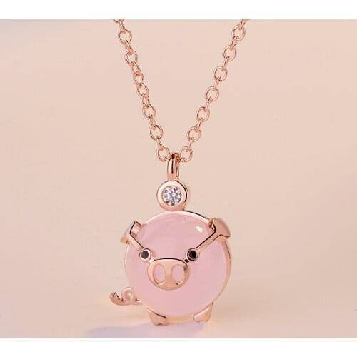 Natural Pink Jade Pig Pendant Necklace 925 Silver Fashion Jewelry Chalcedony Amulet Gifts for Women