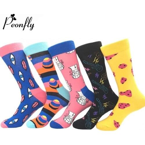 Peonfly Size Large Long Cotton Mens Socks Funny Bear Dog Banana Hamburger Pineapple Novelty Cool Skate Sock for Men