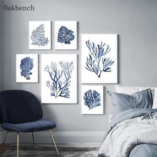 Blue Leaf Poster Plant Leaves Canvas Painting Minimalist Art Print Nordic Posters Modern Wall Pictures For Living Room Decor