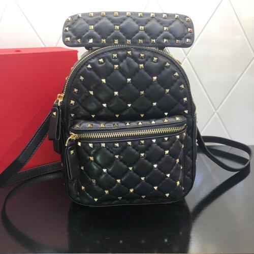 2021 Women Genuine Leather Backpacks Rivet High Quality Female Fashion Small Backpack for Girls School Bag Travel Bagpack Ladies