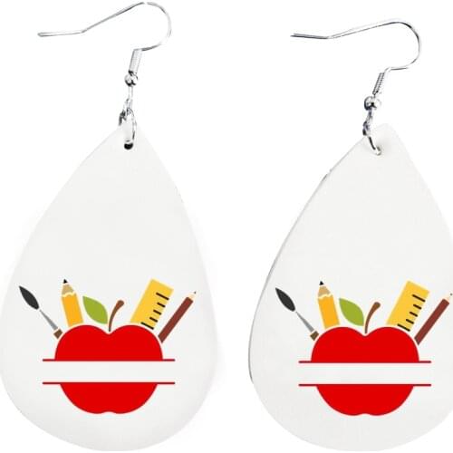 Teacher Earrings Pencil Earrings Faux Leather Teardrop Earrings Double Side Print Stock For Girl