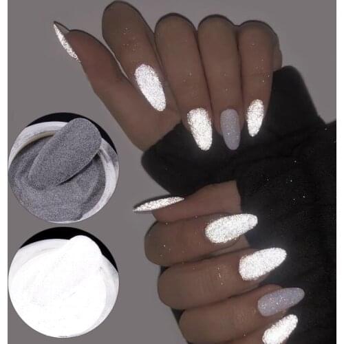 1Box Reflective Nail Glitter Powder Shiny Dust Glow In The Dark For Bar Disco Sparkling Pigment Fluorescent Nail Art Decorations