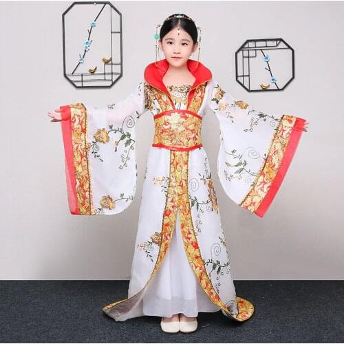 Chinese Traditional Princess Dance Costume Girl Ancient Queen Stage Dance Clothing Kids Fairy Tang Dynasty Hanfu Outfit 90