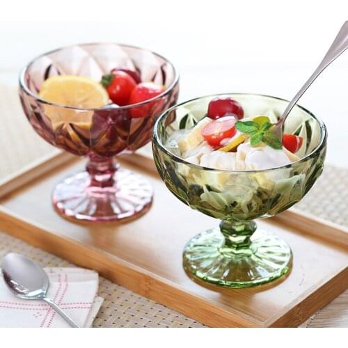 European Retro Ice Cream Cup Relief Salad Bowl Creative Color Glass Bowl Household Milkshake Cup