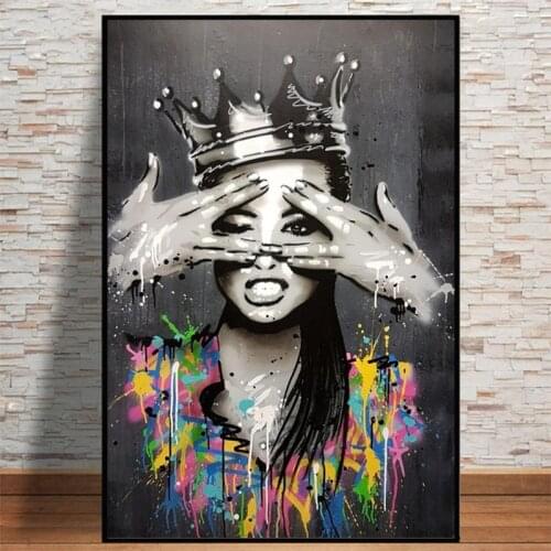 Street Art Woman Portrait Canvas Painting Abstract Girl with Crown Poster and Print Wall Art for Living Room Home Decor Cuadros