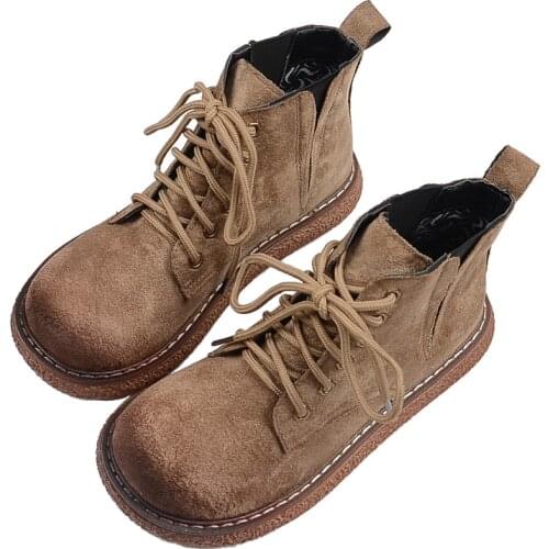 Ladies Martin Boots Mori Girl Retro Big Head Doll Shoes Japanese Thick-Sole Suede Womens Ankle Boots Student Casual Short Boots