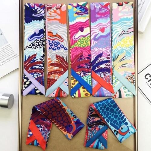 7colors Women Flat Angle Scarf Flower Chain Belt Long Wrap Scarves Shawl Handkerchief Bag Decor Luxury Brand Colorful Bright