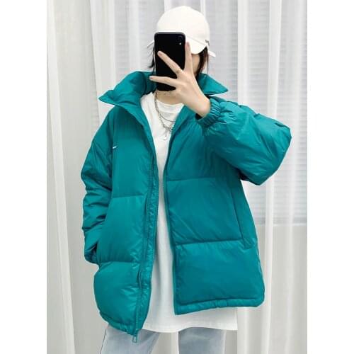 Winter White Duck Down Jacket Womens 2021 New Korean Short Loose Stand Casual Fashion Bread Y2k Thicken Casual Puffer Coat